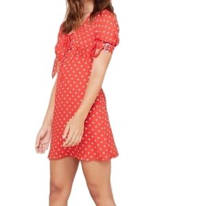 THE EAST ORDER Dusty Polka Dot Mini Dress in Cherry Red